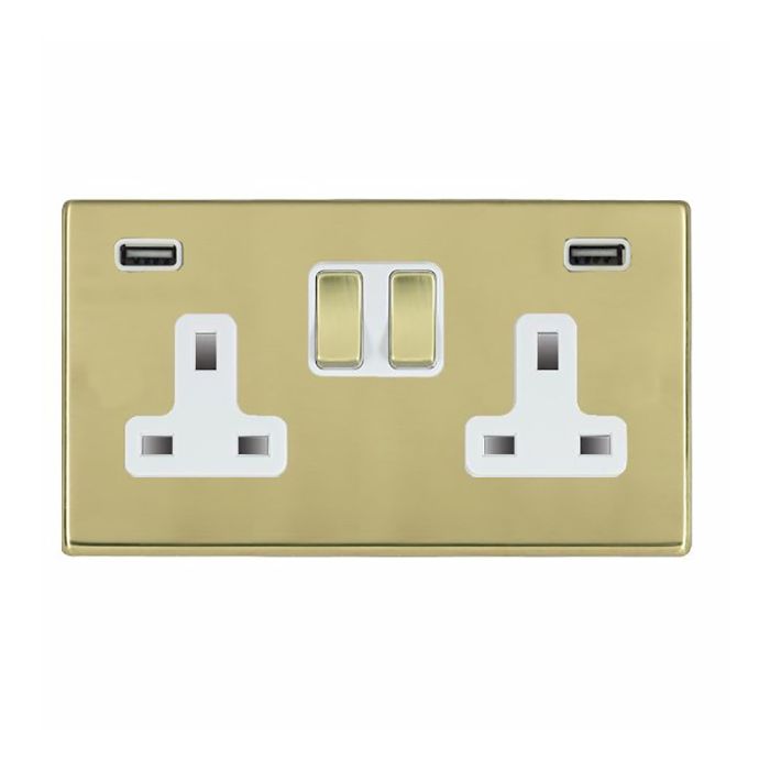 Hamilton 7G21SS2USBULTPB-W G2 Polished Brass 13A double switched socket with dual 2.4A USB-A charger