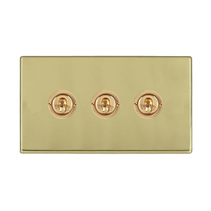 Hamilton 7G21T23 G2 Polished Brass 20A triple toggle light switch 2 way