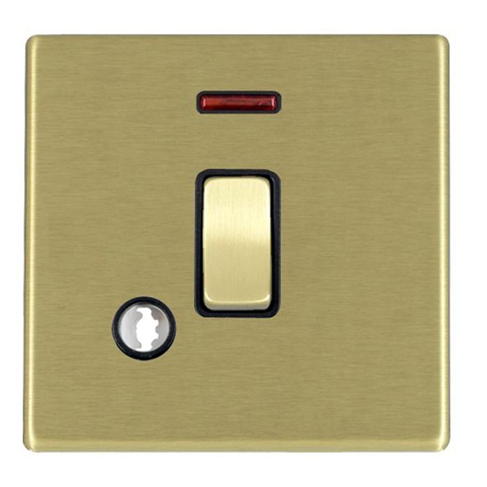 Hamilton 7G22DPNCSB-B G2 Satin Brass 20A double pole switch with neon and cable outlet