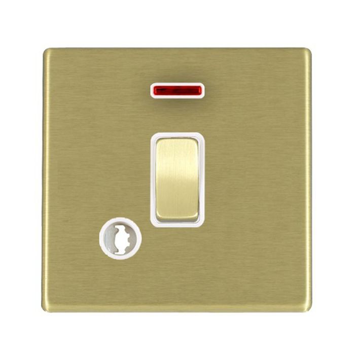 Hamilton 7G22DPNCSB-W G2 Satin Brass 20A double pole switch with neon and cable outlet