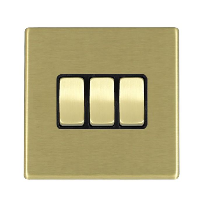 Hamilton 7G22R23SB-B G2 Satin Brass 10A triple 2 way light switch