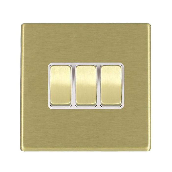 Hamilton 7G22R23SB-W G2 Satin Brass 10A triple 2 way light switch