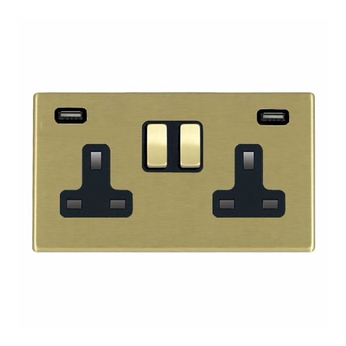 Hamilton 7G22SS2USBULTSB-B G2 Satin Brass 13A double switched socket with dual 2.4A USB-A charger