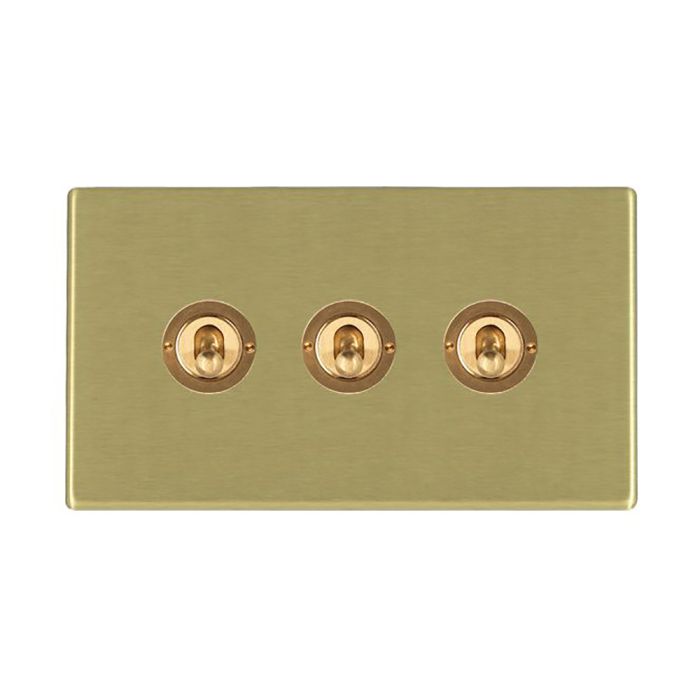 Hamilton 7G22T23 G2 Satin Brass 20A triple toggle light switch 2 way