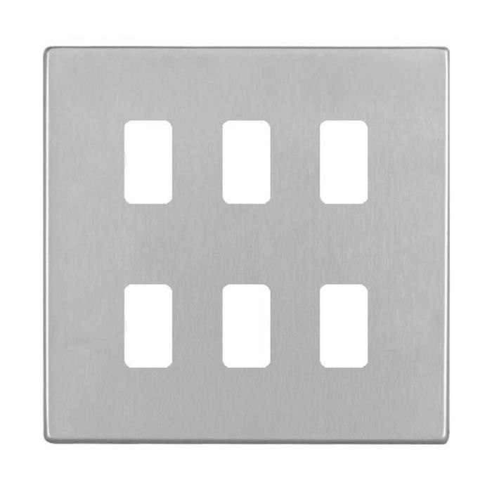 Hamilton 7G246GFP G2 Satin Steel 6 Gang grid-fix face plate (face plate only)