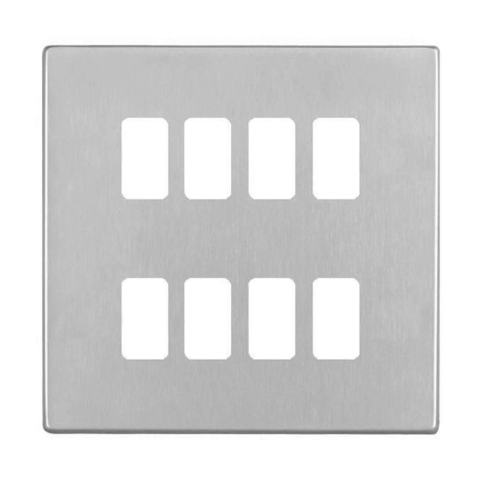 Hamilton 7G248GFP G2 Satin Steel 8 Gang grid-fix face plate