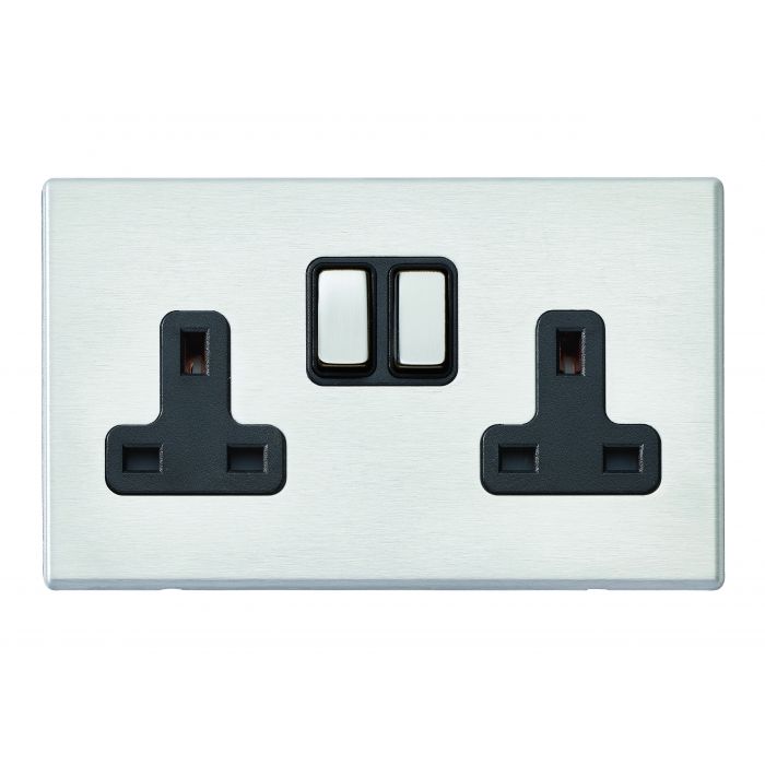 Hamilton 7G24SS2SS-B G2 Satin Steel 13A double switched socket