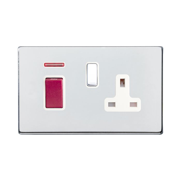 Hamilton 7G2745SS1BC-W G2 Polished Chrome 45A double pole isolator and switched 13A socket with neon indicator