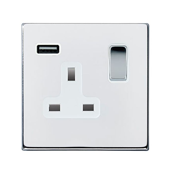 Hamilton 7G27SS1USBBC-W G2 Polished Chrome 13A single switched socket with 2.4A USB charger