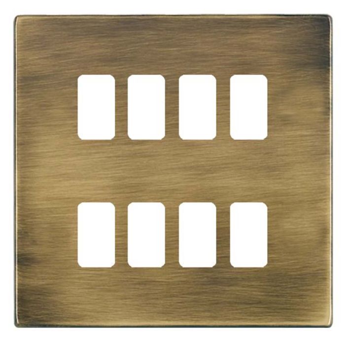 Hamilton 7G298GFP G2 Antique Brass 8 Gang grid-fix face plate (face plate only)