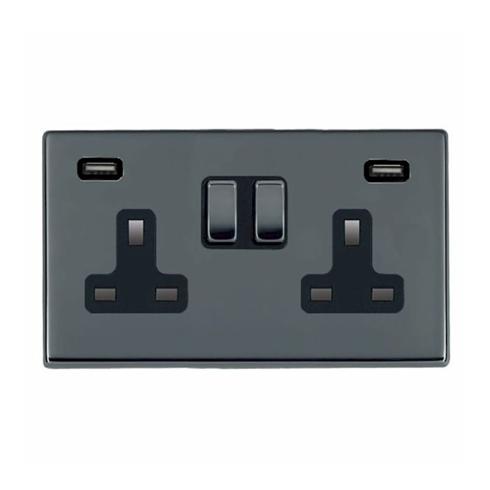 Hamilton 7G28SS2USBULTBK-B G2 Black Nickel 13A double switched socket with dual 2.4A USB-A charger