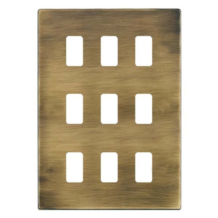 Hamilton 7G299GFP G2 Antique Brass 9 Gang grid-fix face plate (face plate only)