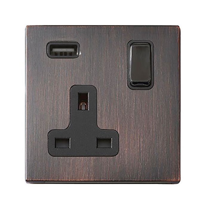 Hamilton 7G2EBSS1USBBL-B G2 Etrium Bronze 13A single switched socket with 2.4A USB charger