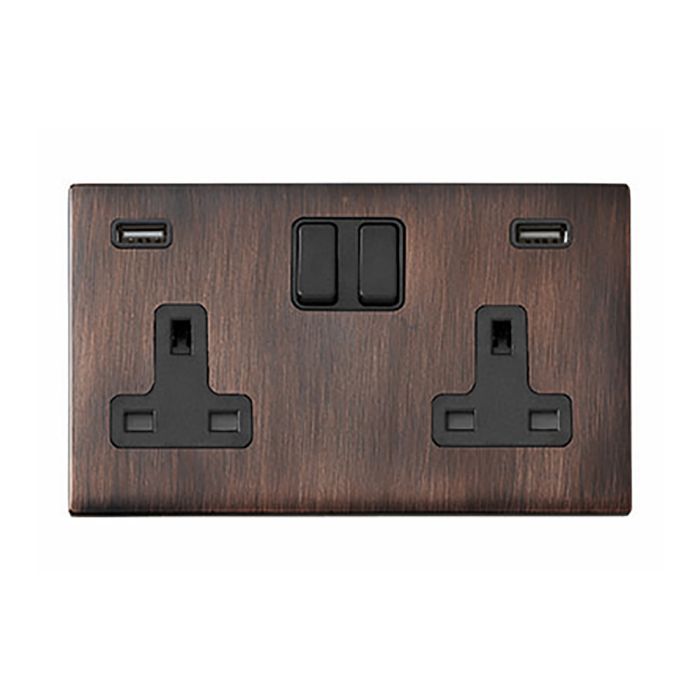 Hamilton 7G2EBSS2USBULTBL-B G2 Etrium Bronze 13A double switched socket with dual 2.4A USB-A charger
