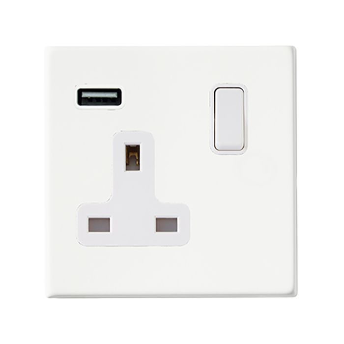 Hamilton 7G2MWSS1USBWH-W G2 Matt White 13A single switched socket with 2.4A USB charger