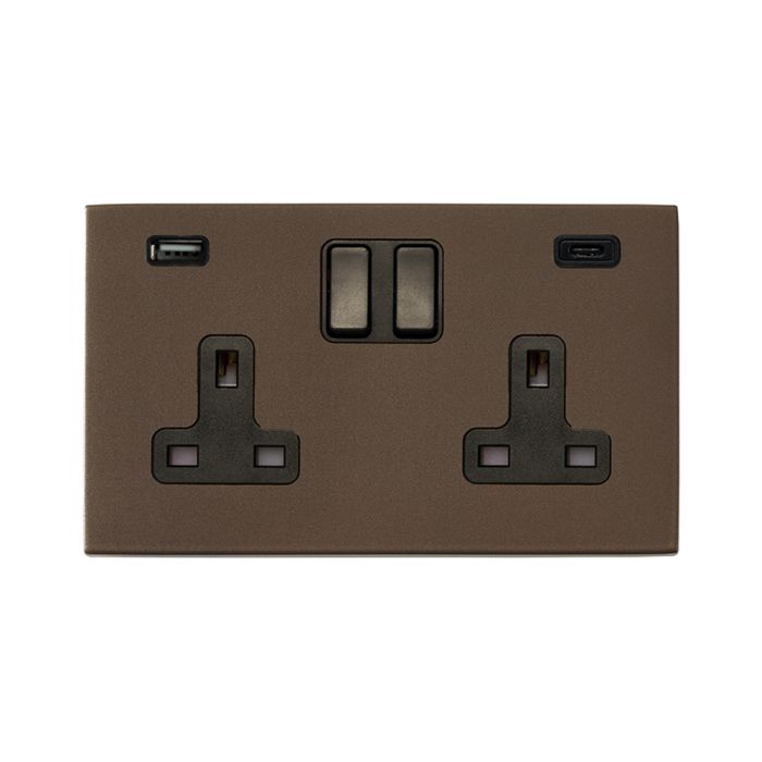 Hamilton 7G2RBSS2USBCBL-B G2 Richmond Bronze 13A double switched socket with 2.4A USB-C & USB-A charger