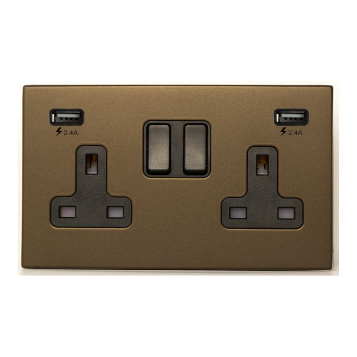 Hamilton 7G2RBSS2USBULTBL-B G2 Richmond Bronze 13A double switched socket with dual 2.4A USB-A charger