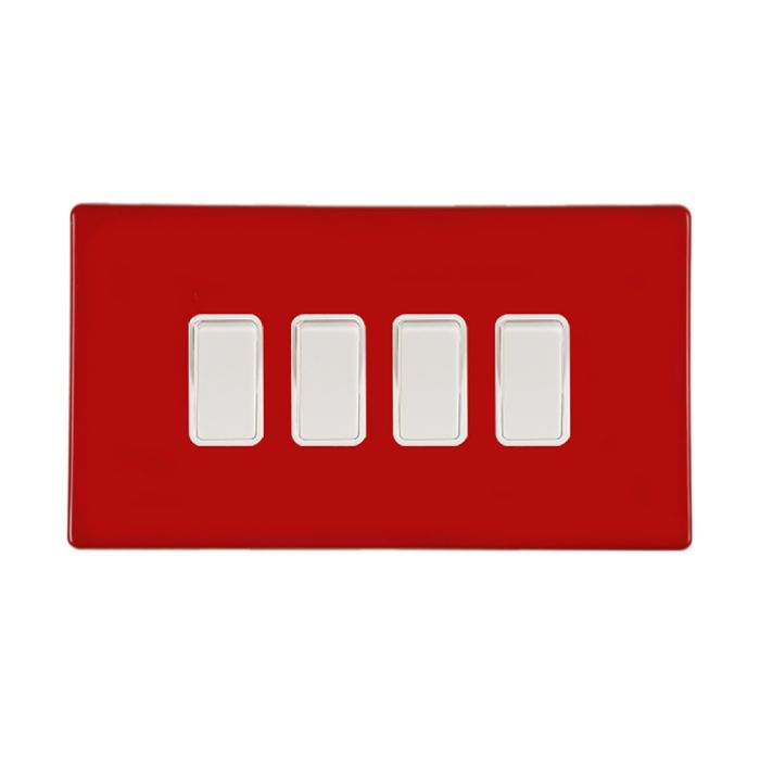 Hamilton 7RCR24WH-W CFX Gloss Red Light Switch 4 Gang 2 Way 10a