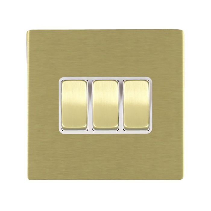 Hamilton 82CR23SB-W CFX Satin Brass 10A triple 2 way light switch