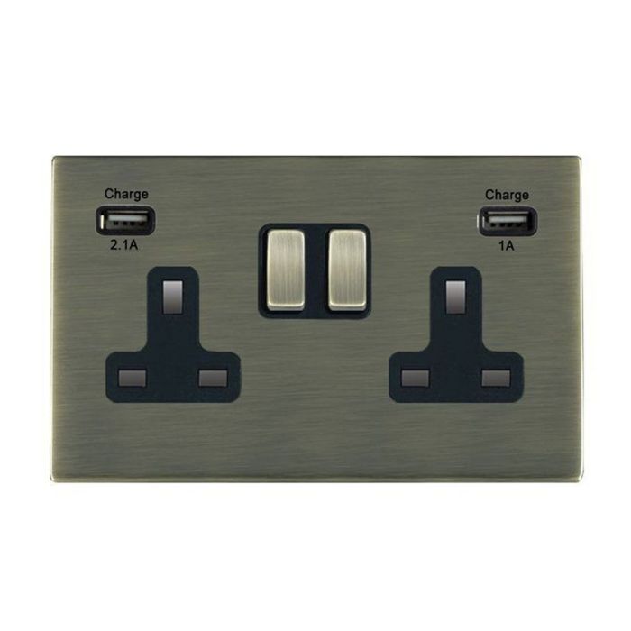 Hamilton 89CSS2USBULTAB-B CFX Antique Brass 13A double switched socket with dual 2.4A USB-A charger