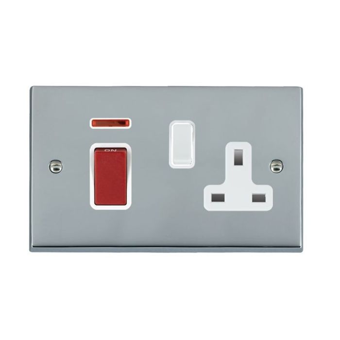 Hamilton 9545SS1WH-W Polished Chrome 45A Switch + 13a Socket