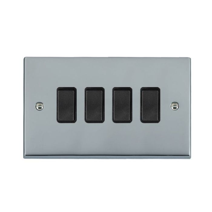 Hamilton 95R24BL-B Polished Chrome Light Switch 4 Gang 10A