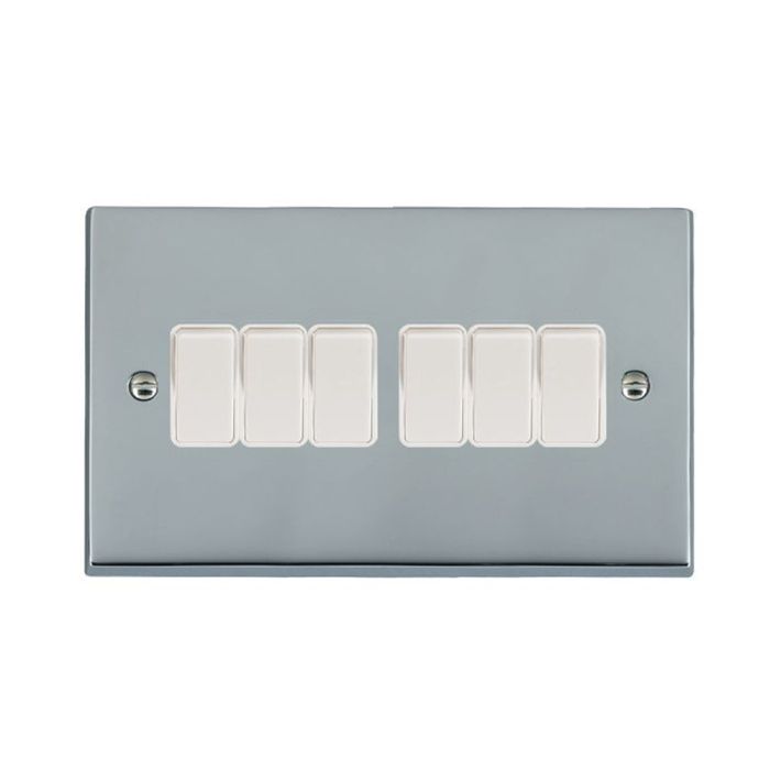 Hamilton 95R26WH-W Polished Chrome Light Switch 6 Gang 10A