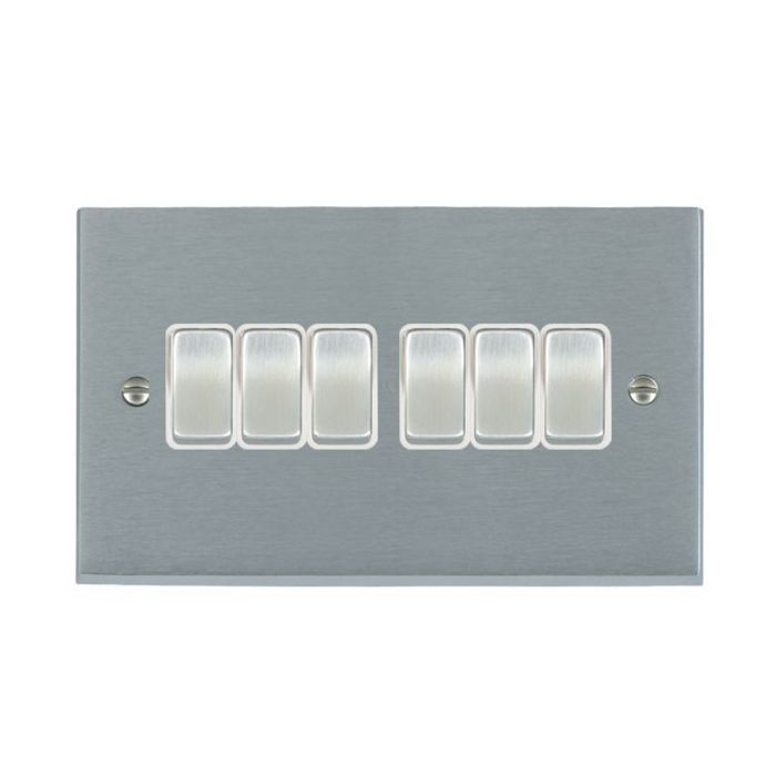 Hamilton 96R26SC-W Satin Chrome Light Switch 6 Gang 10A