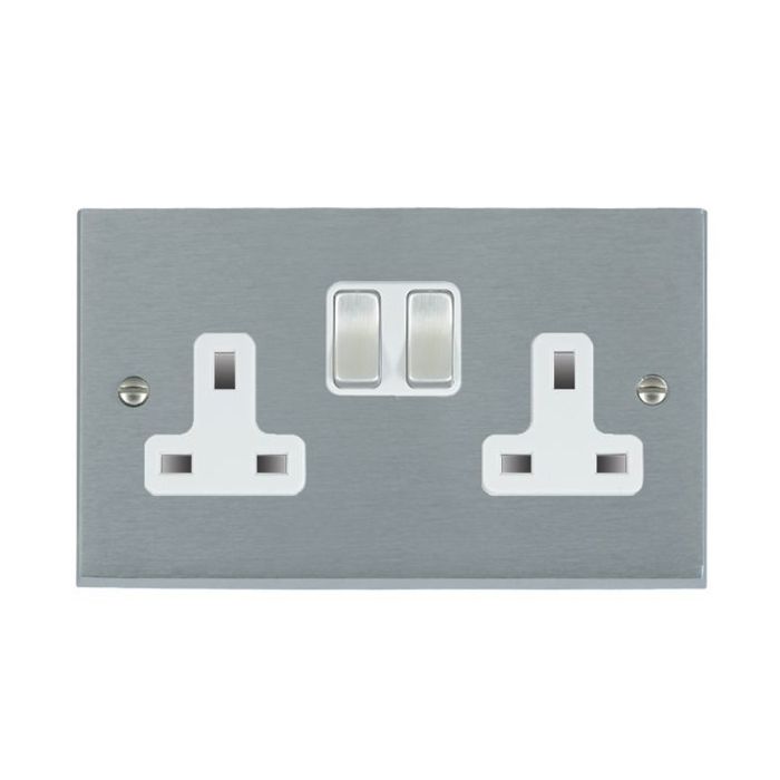 Hamilton 96SS2SC-W Satin Chrome Switched Socket 2 Gang 13A