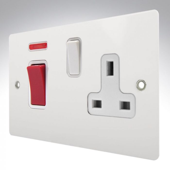 Hamilton 8MW45SS1WH-W Matt White 45A Cooker + Socket + Neon