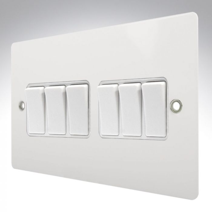 Hamilton 8MWR26WH-W Matt White 10A 6 Gang Light Switch