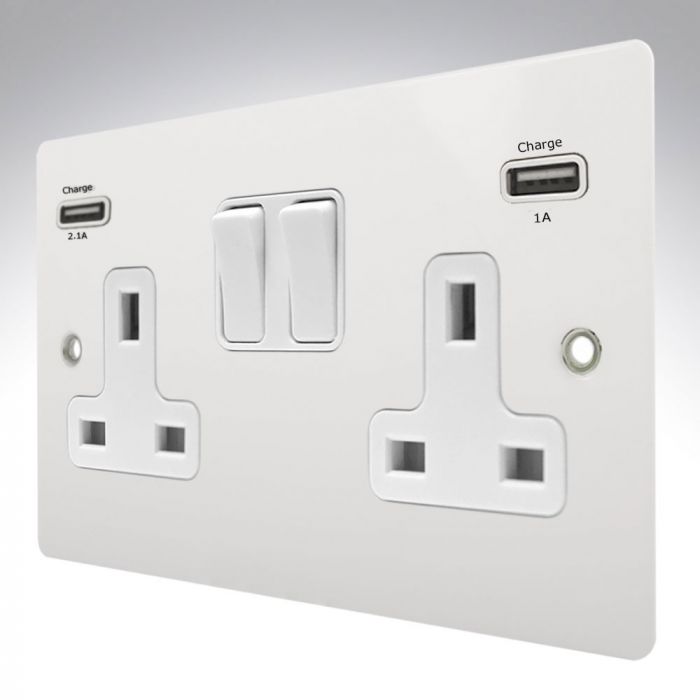 Hamilton 8MWSS2USBULTWH-W Matt White Metal Switched Double USB Socket 