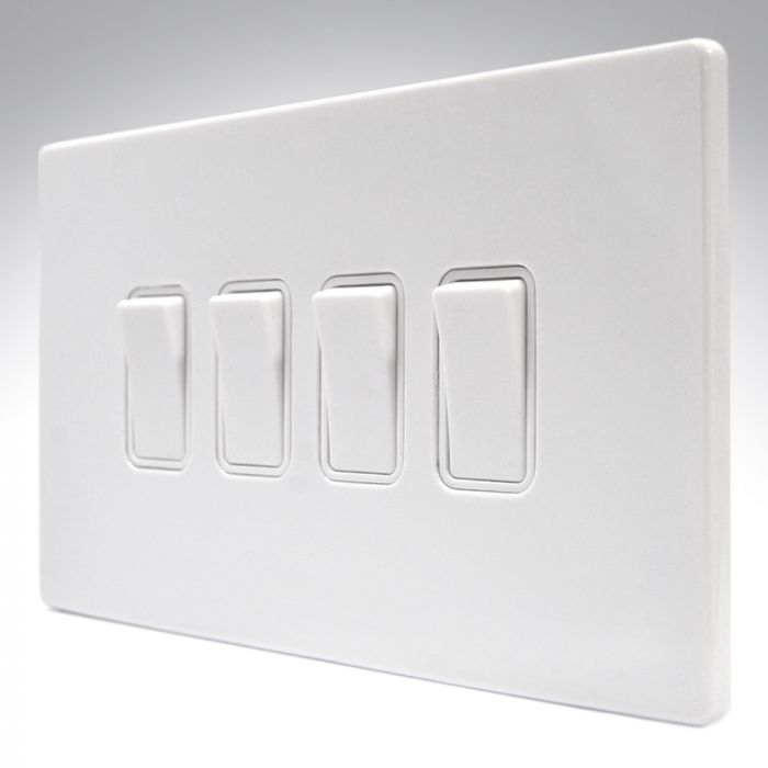 Hamilton 7WCR24WH-W CFX Gloss White Light Switch 4 Gang 2 Way 10a