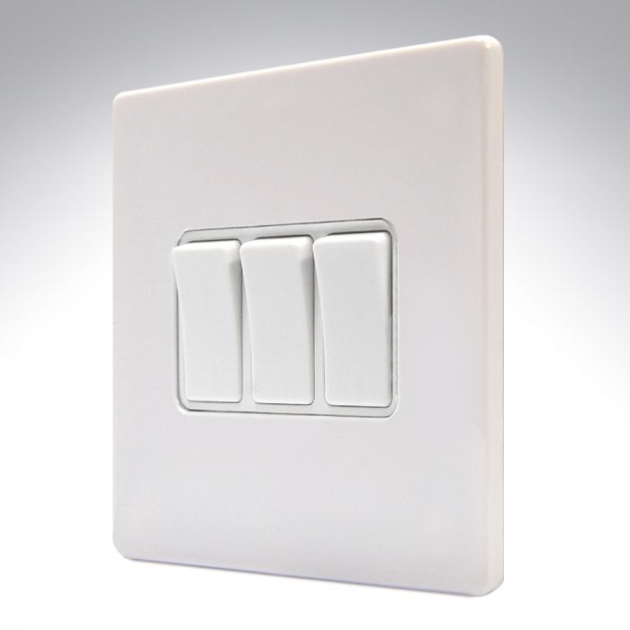 Hamilton 7WCR23WH-W CFX Gloss White Light Switch 3 Gang 2 Way 10a