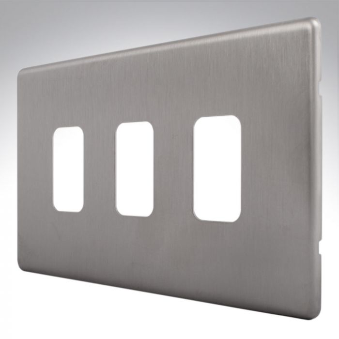 MK K24333BSS Aspect Grid Plate 3 Module Brushed Steel