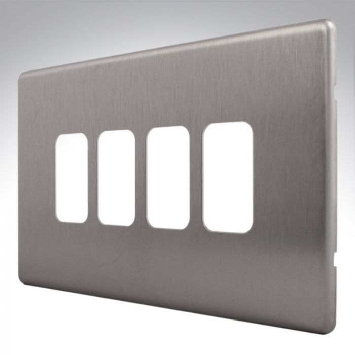 MK K24334BSS Aspect Grid Plate 4 Module Brushed Steel