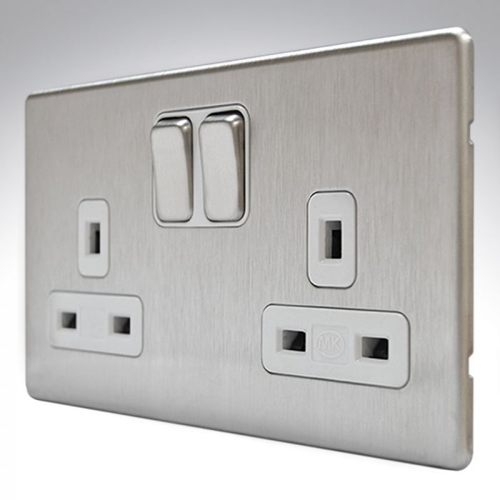 MK K24347BSSW Aspect Brushed Steel Double Socket