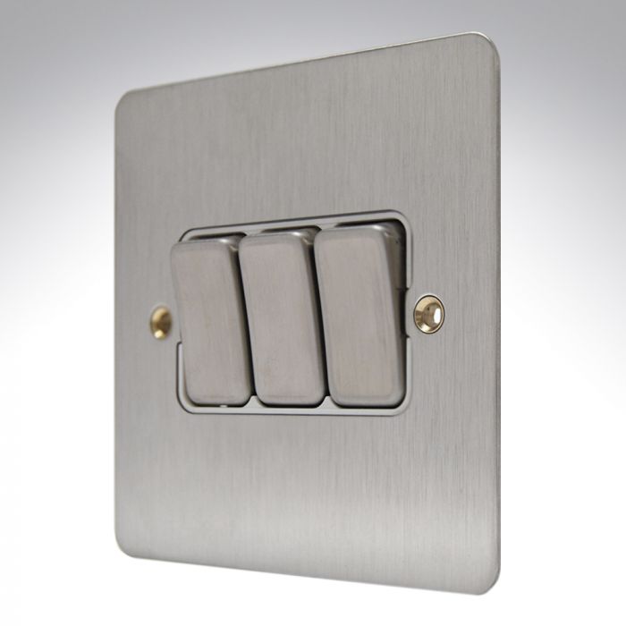 MK K14373BSSW Edge Brushed Steel Switch 3 Gang 10amp