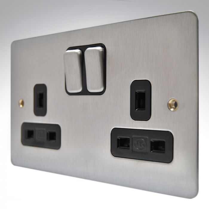 MK K14347BSSB Edge Brushed Steel Double Socket