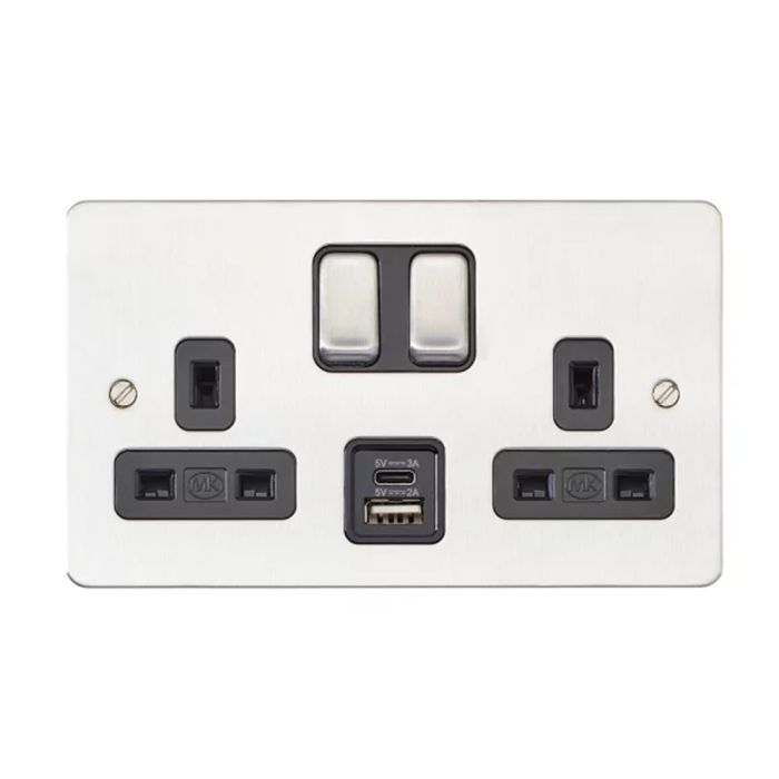 MK K14350BSSB Edge Brushed Steel Double USB Socket