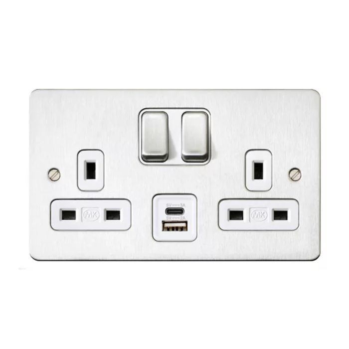 MK K14350BSSW Edge Brushed Steel Double USB Socket