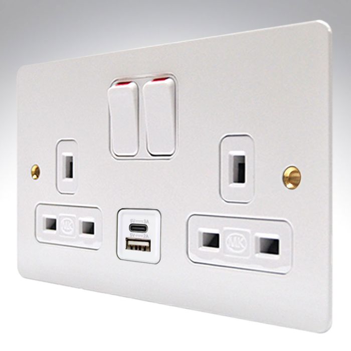 MK K14350WHIW Edge White Metal Double USB Socket