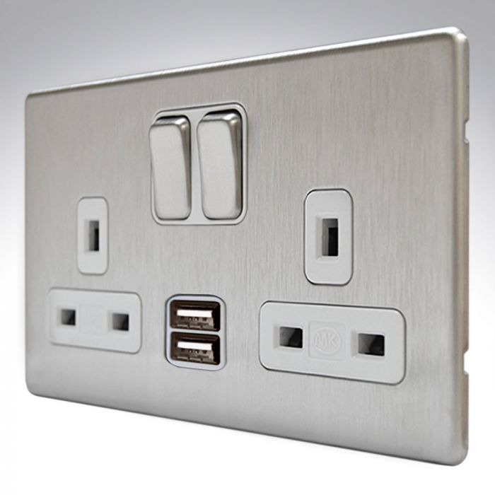 MK K24344BSSW Aspect Brushed Steel USB Double Socket