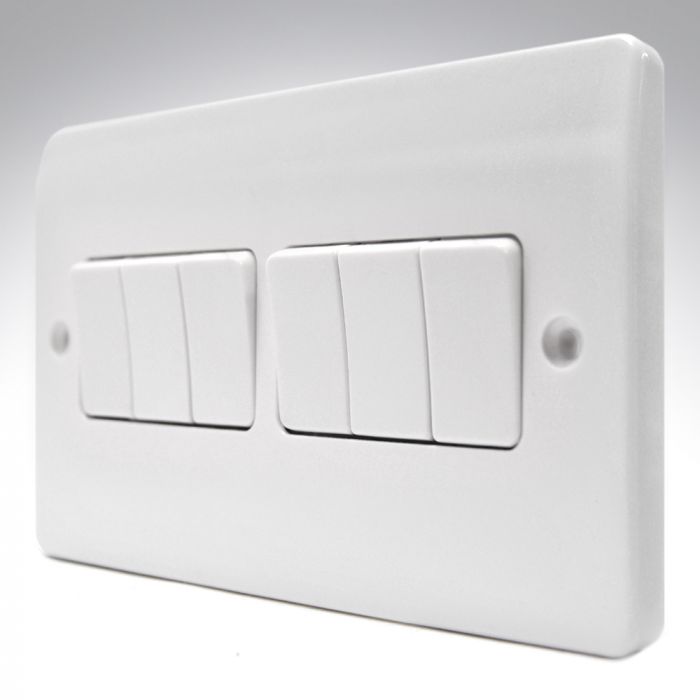 MK K4879WHI Light Switch 6 Gang 2 Way