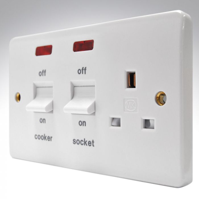 MK K5061WHI Flush 45a DP Switch + 13a Socket + Neons