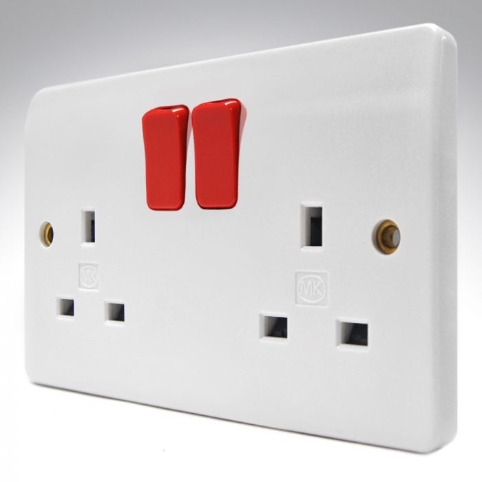 MK K2747D1WHI Double Socket Red Switches