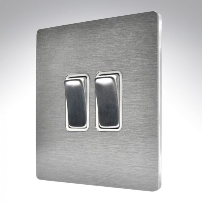 Hamilton 84CR22SS-W CFX Satin Steel 10a Light Switch 2 Gang 2 Way