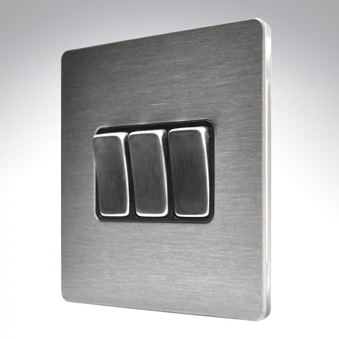 Hamilton 84CR23SS-B CFX Satin Steel 10a Light Switch 3 Gang 2 Way