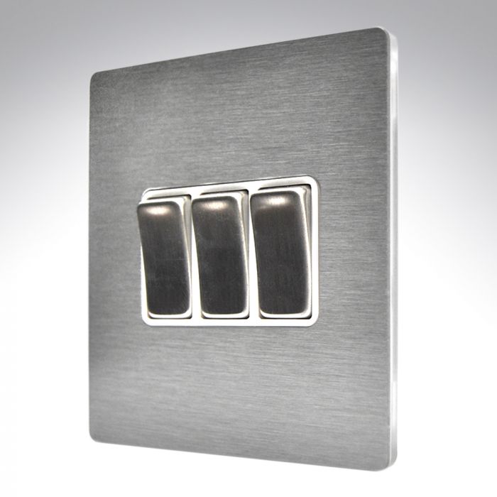 Hamilton 84CR23SS-W CFX Satin Steel 10a Light Switch 3 Gang 2 Way