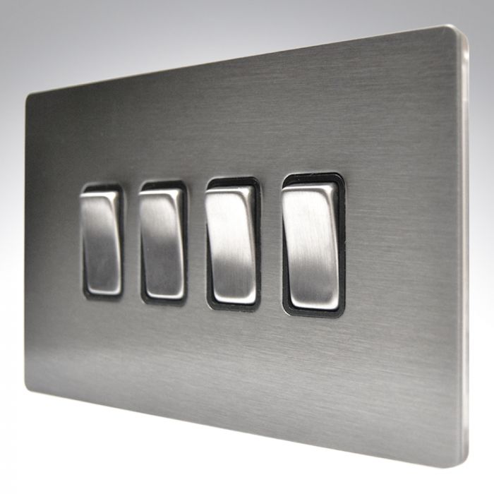 Hamilton 84CR24SS-B CFX Satin Steel 10a Light Switch 4 Gang 2 Way